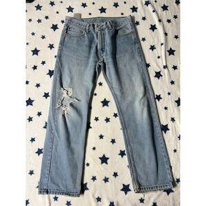 Levi's 505 Men's Jeans W33 L30 Light Wash Distressed Straight Leg Denim